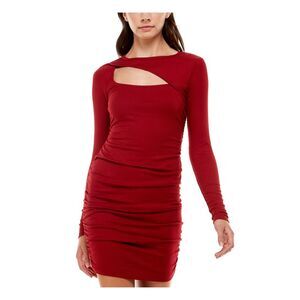 ULTRA FLIRT Womens Body Con Short Dress Red Long Sleeve Cocktail Juniors S